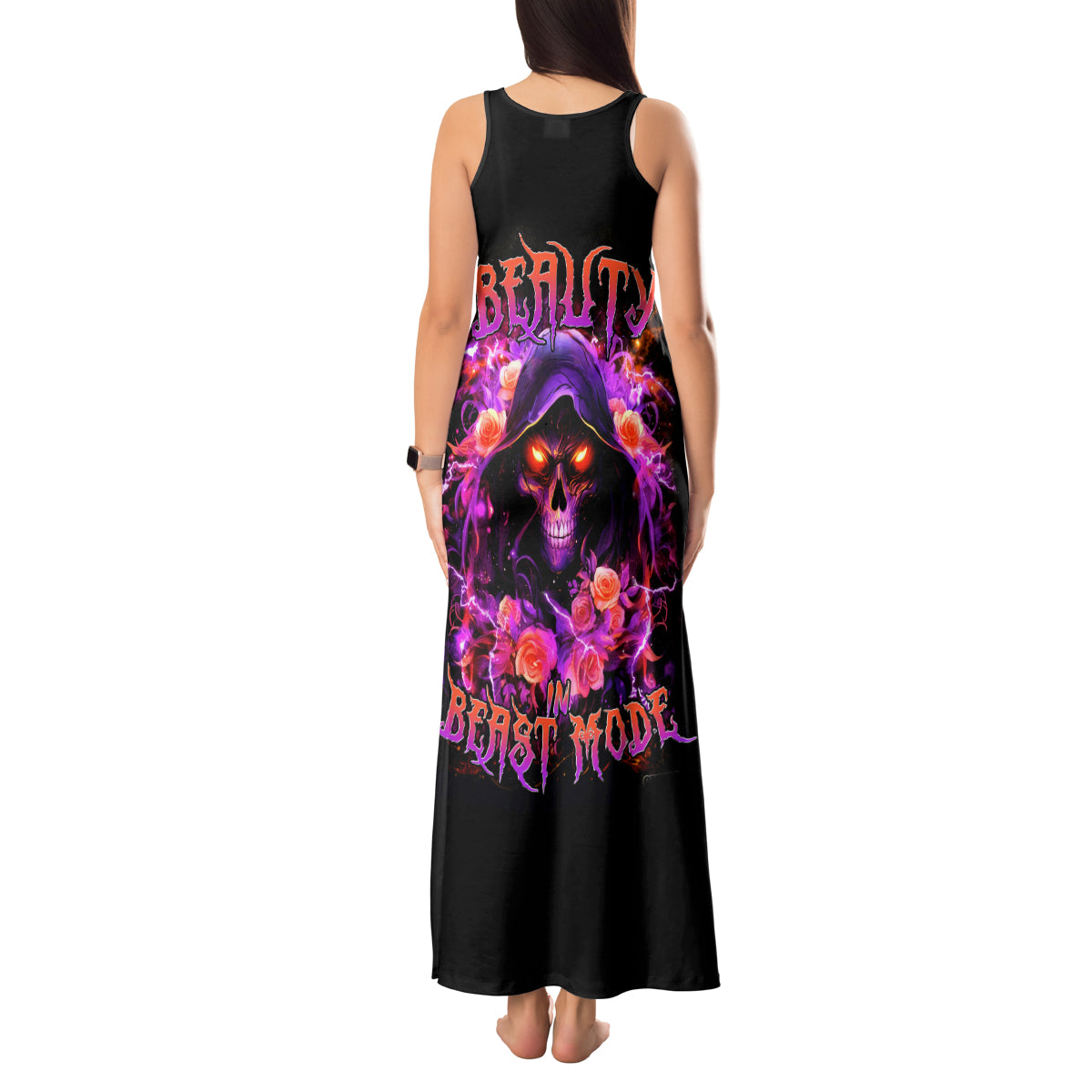 Rose Skull Tank Maxi Dress Beasuty In Beast Mode - Wonder Print Shop