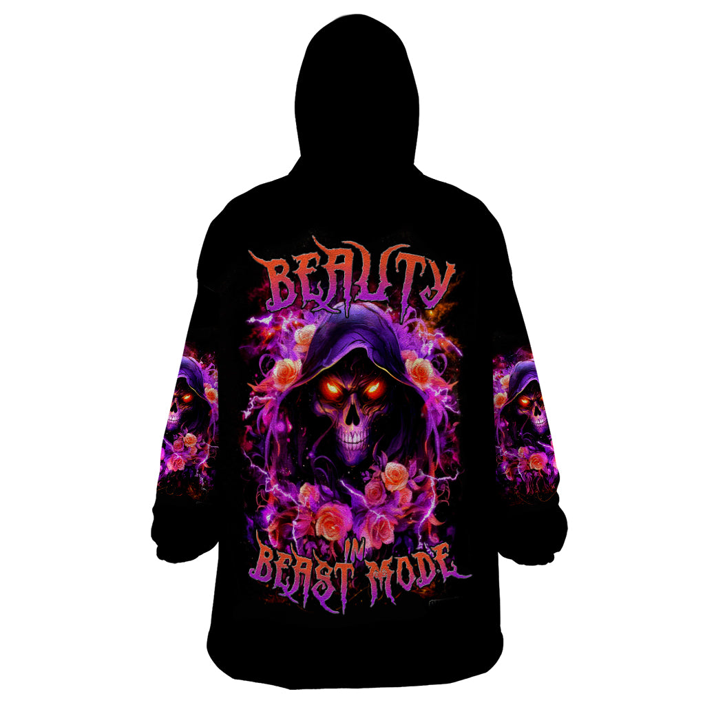 Rose Skull Wearable Blanket Hoodie Beasuty In Beast Mode - Wonder Print Shop