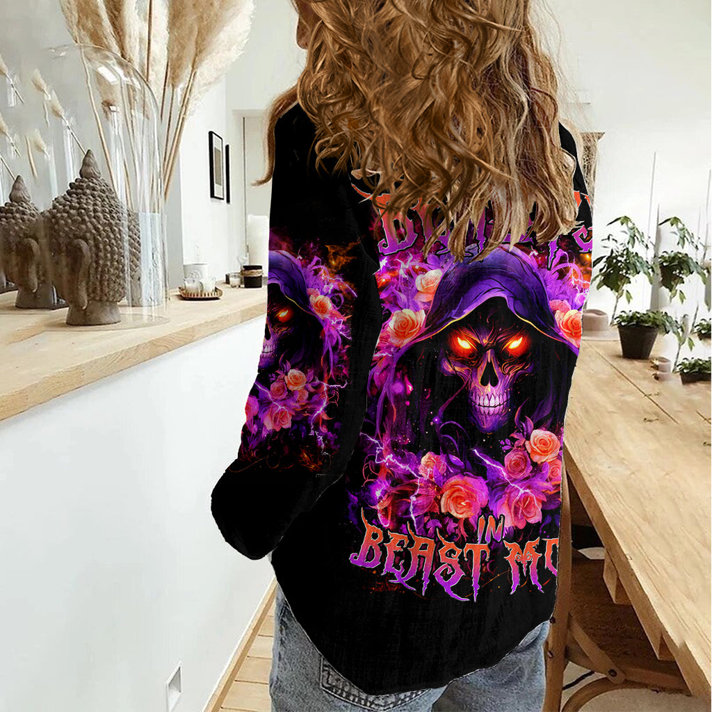 Rose Skull Women Casual Shirt Beasuty In Beast Mode - Wonder Print Shop