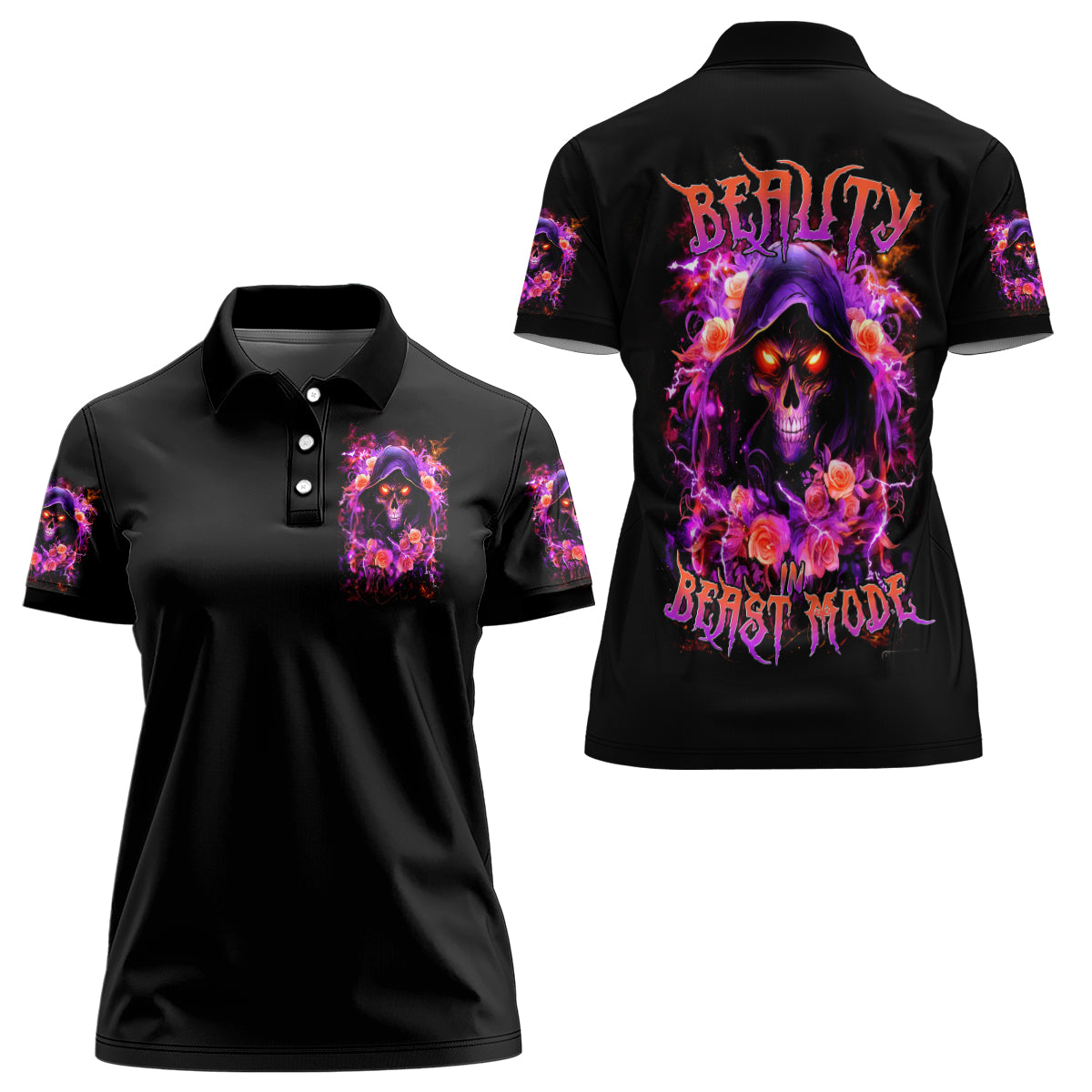 Rose Skull Women Polo Shirt Beasuty In Beast Mode - Wonder Print Shop