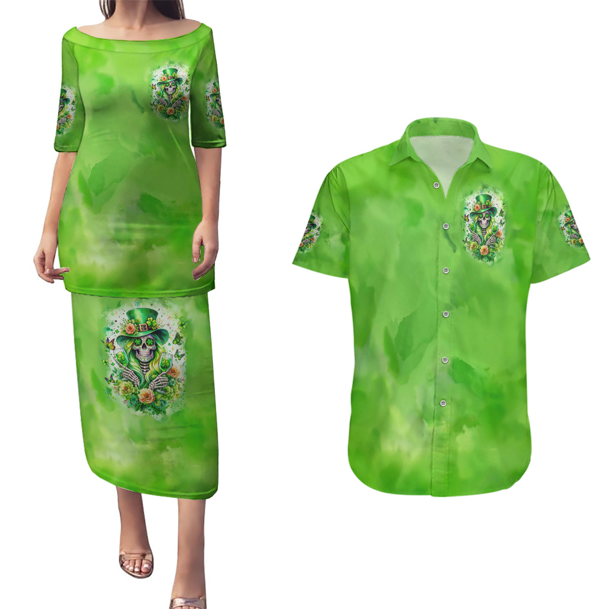 Irish Skull Couples Matching Puletasi and Hawaiian Shirt Irish Today - Wonder Print Shop