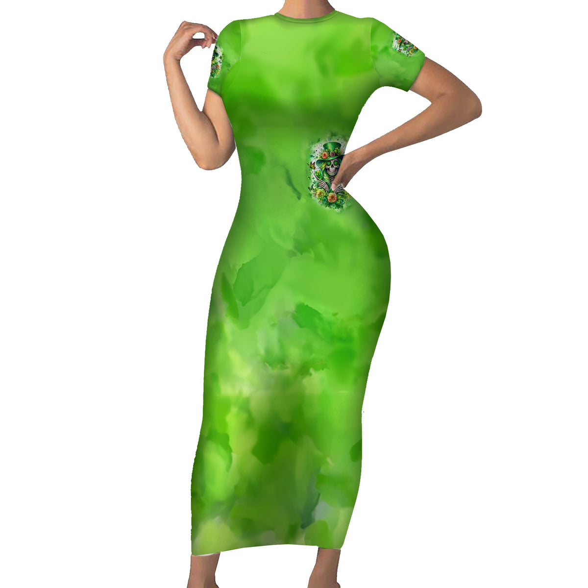 Irish Skull Short Sleeve Bodycon Dress Irish Today - Wonder Print Shop