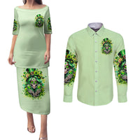 Irish Skull Couples Matching Puletasi and Long Sleeve Button Shirt Drink Up Bitches - Wonder Print Shop