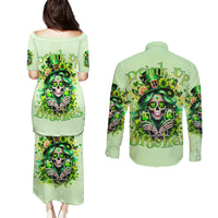 Irish Skull Couples Matching Puletasi and Long Sleeve Button Shirt Drink Up Bitches - Wonder Print Shop