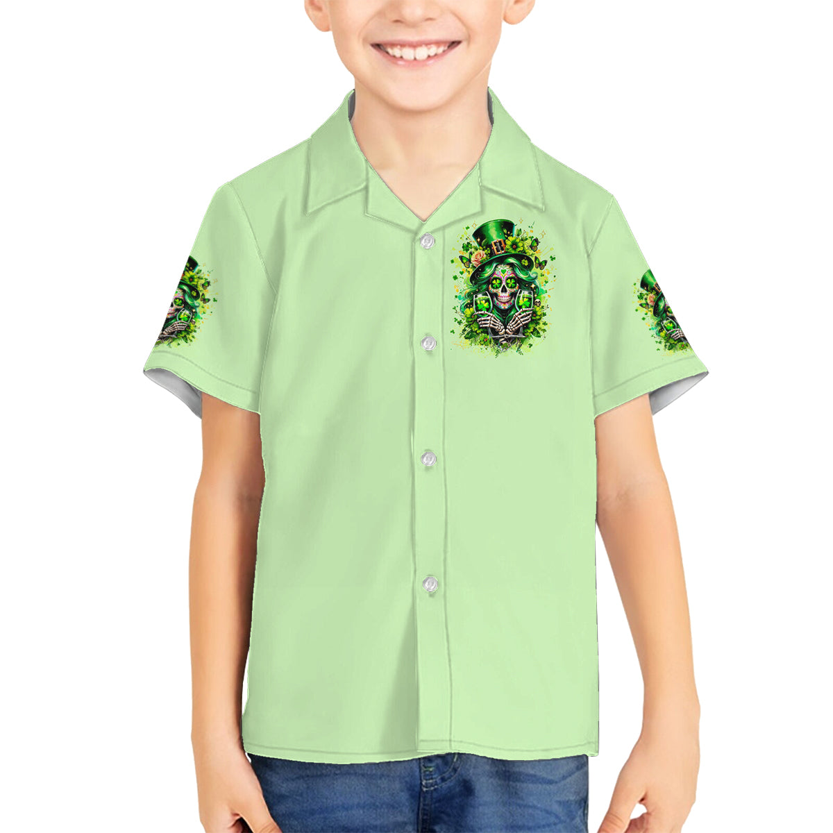 Irish Skull Family Matching Off The Shoulder Long Sleeve Dress and Hawaiian Shirt Drink Up Bitches - Wonder Print Shop