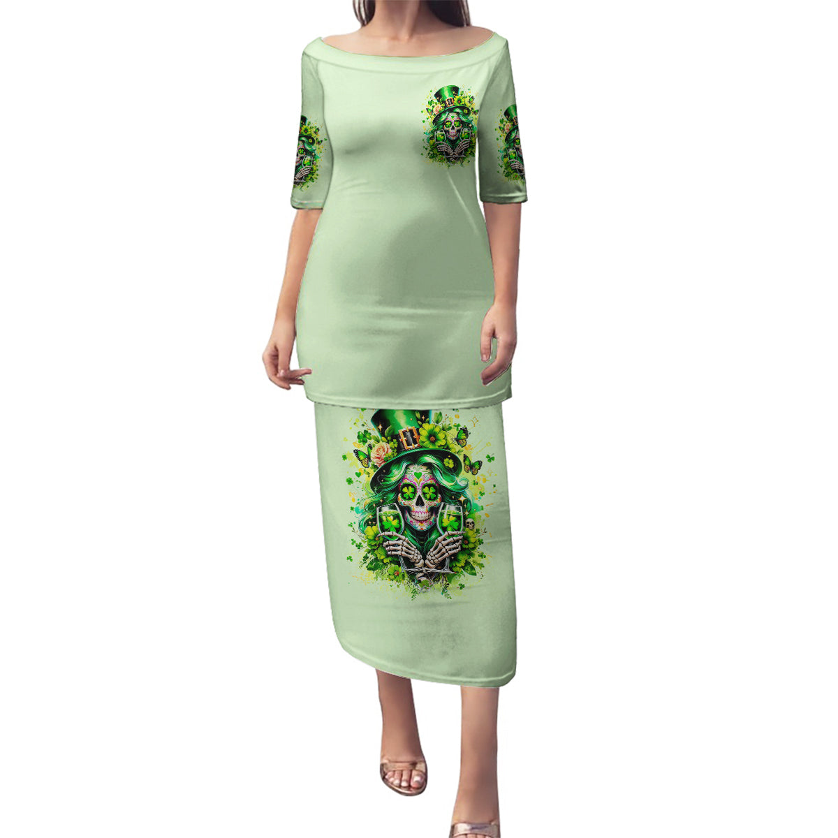 Irish Skull Family Matching Puletasi and Hawaiian Shirt Drink Up Bitches - Wonder Print Shop