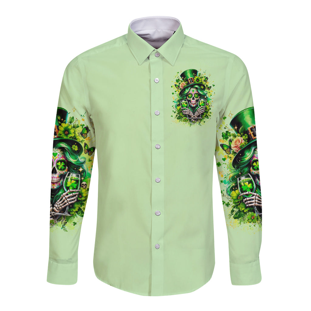 Irish Skull Long Sleeve Button Shirt Drink Up Bitches - Wonder Print Shop
