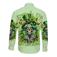 Irish Skull Long Sleeve Button Shirt Drink Up Bitches - Wonder Print Shop
