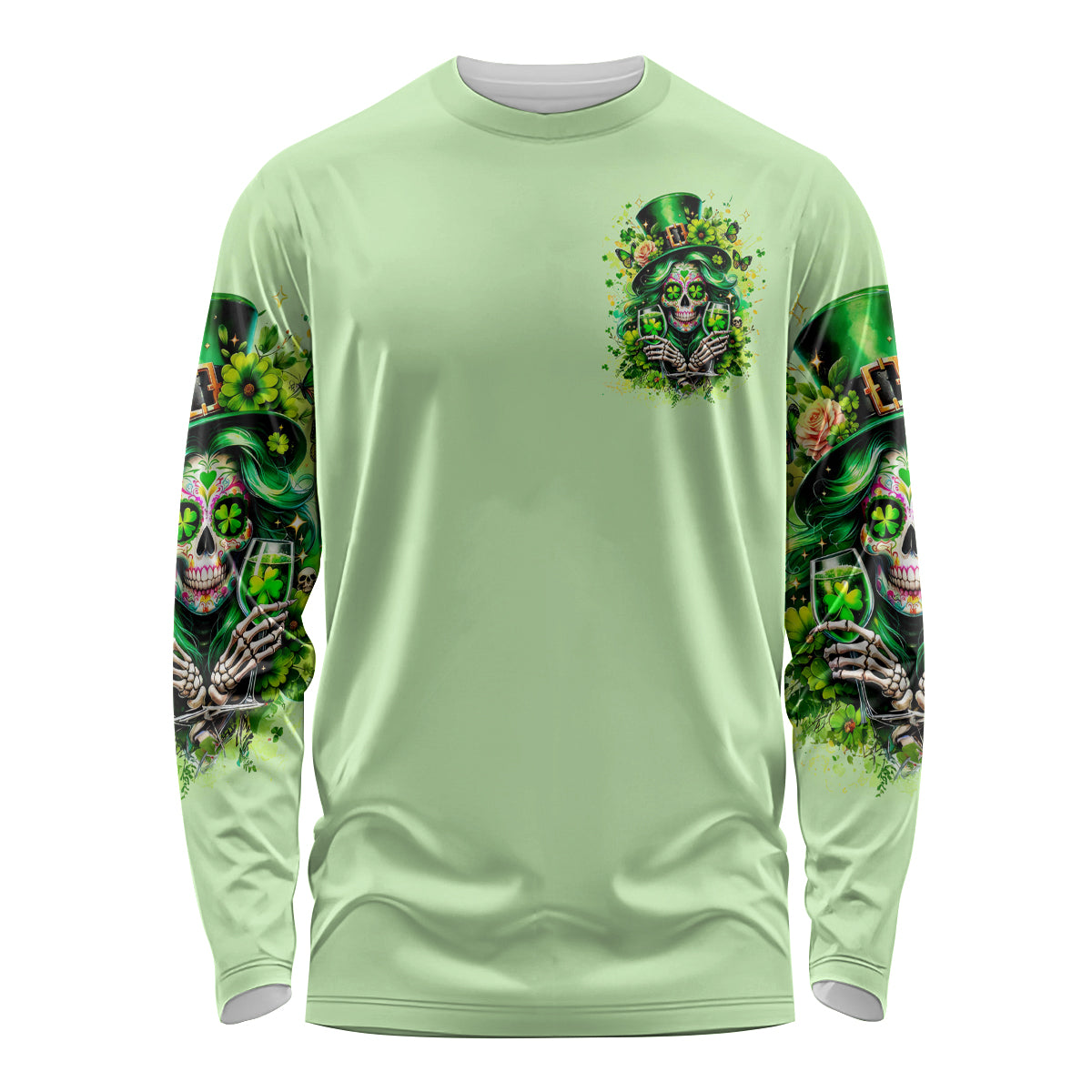 Irish Skull Long Sleeve Shirt Drink Up Bitches - Wonder Print Shop