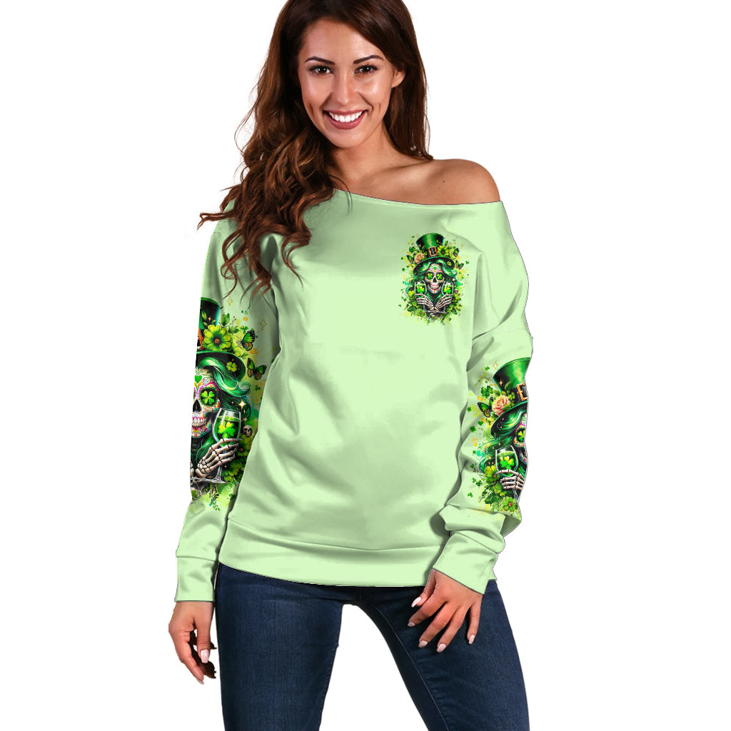 Irish Skull Off Shoulder Sweater Drink Up Bitches - Wonder Print Shop