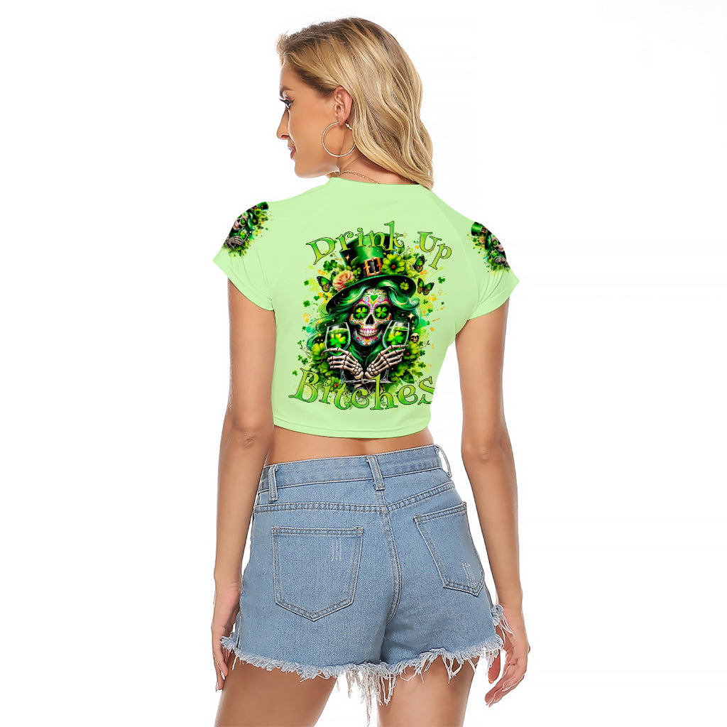 Irish Skull Raglan Cropped T Shirt Drink Up Bitches - Wonder Print Shop