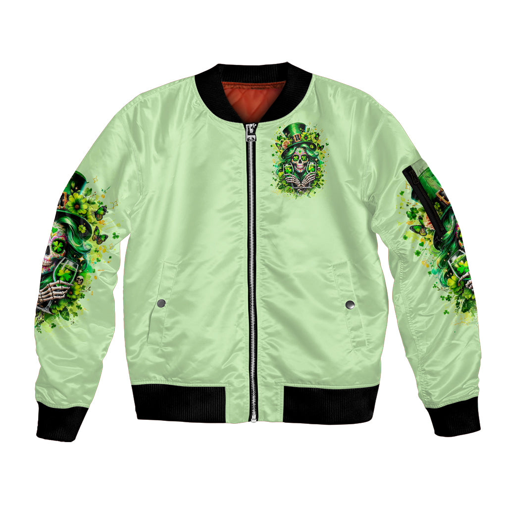 Irish Skull Sleeve Zip Bomber Jacket Drink Up Bitches - Wonder Print Shop