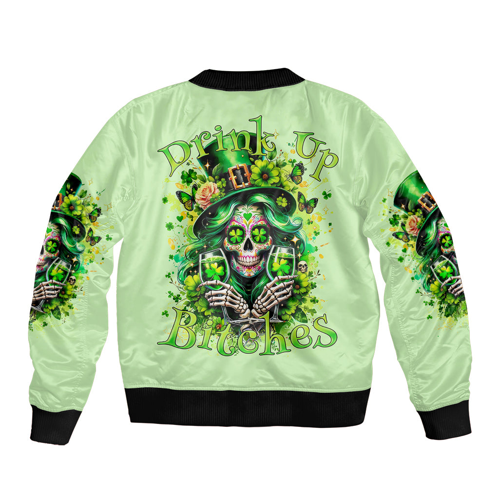 Irish Skull Sleeve Zip Bomber Jacket Drink Up Bitches - Wonder Print Shop