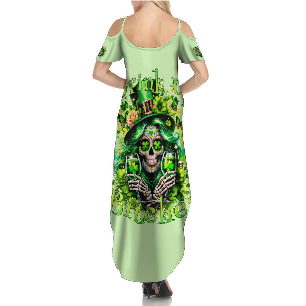 Irish Skull Summer Maxi Dress Drink Up Bitches - Wonder Print Shop