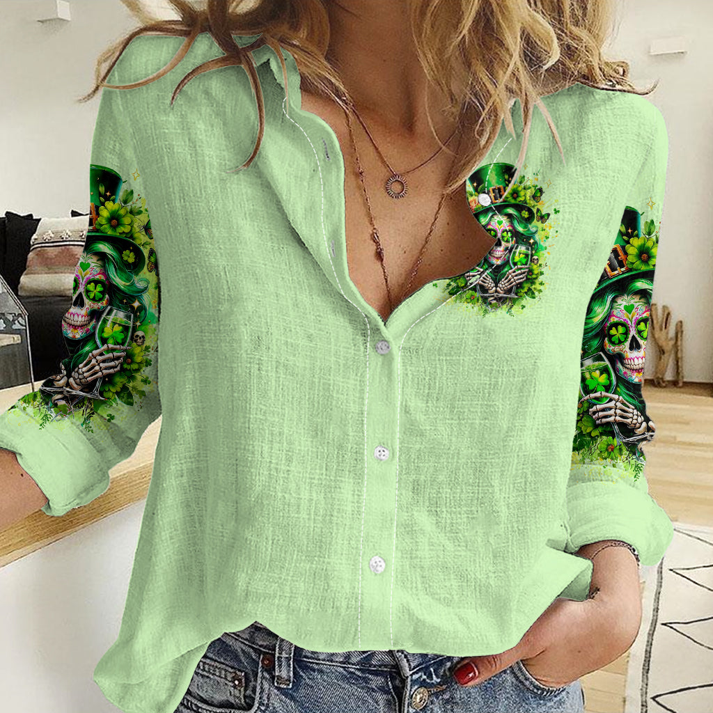 Irish Skull Women Casual Shirt Drink Up Bitches - Wonder Print Shop
