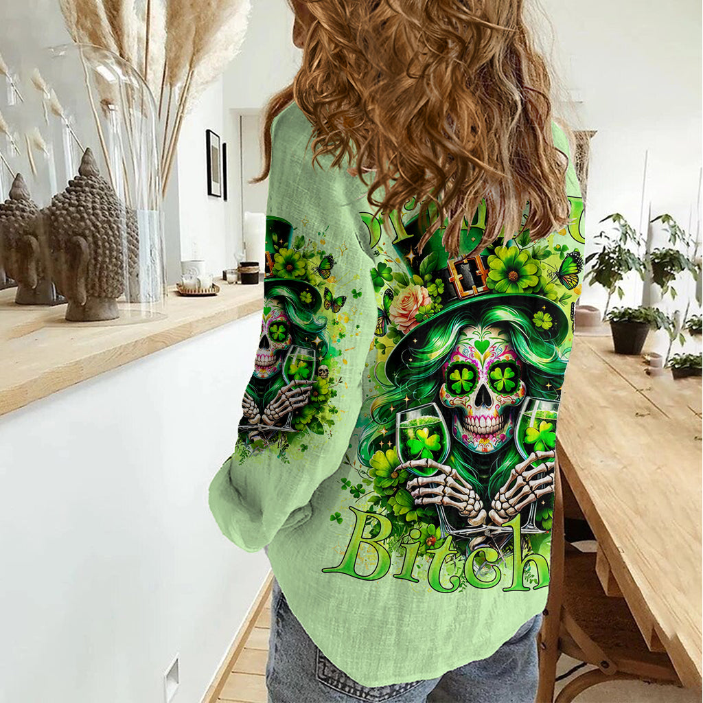 Irish Skull Women Casual Shirt Drink Up Bitches - Wonder Print Shop