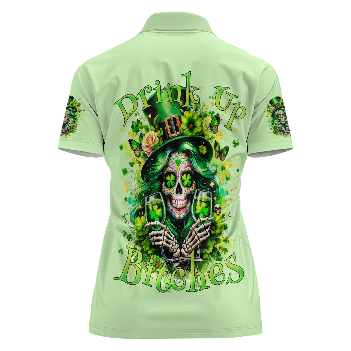 Irish Skull Women Polo Shirt Drink Up Bitches - Wonder Print Shop