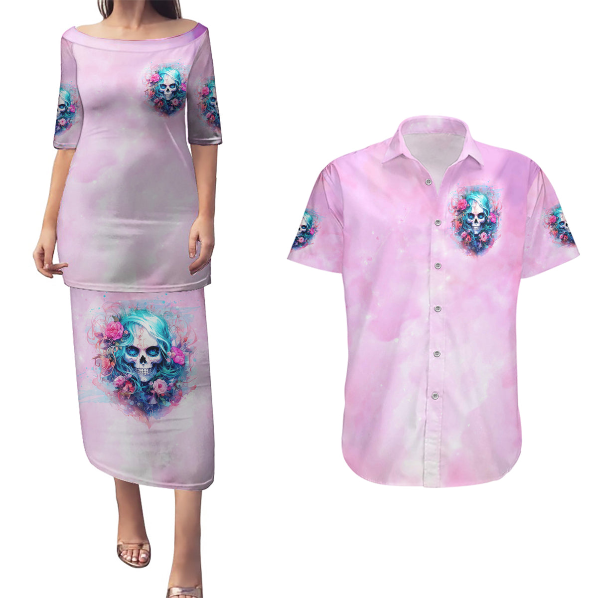 Rose Skull Couples Matching Puletasi and Hawaiian Shirt Bullshit So The Bitch In Me Come Out To Play - Wonder Print Shop