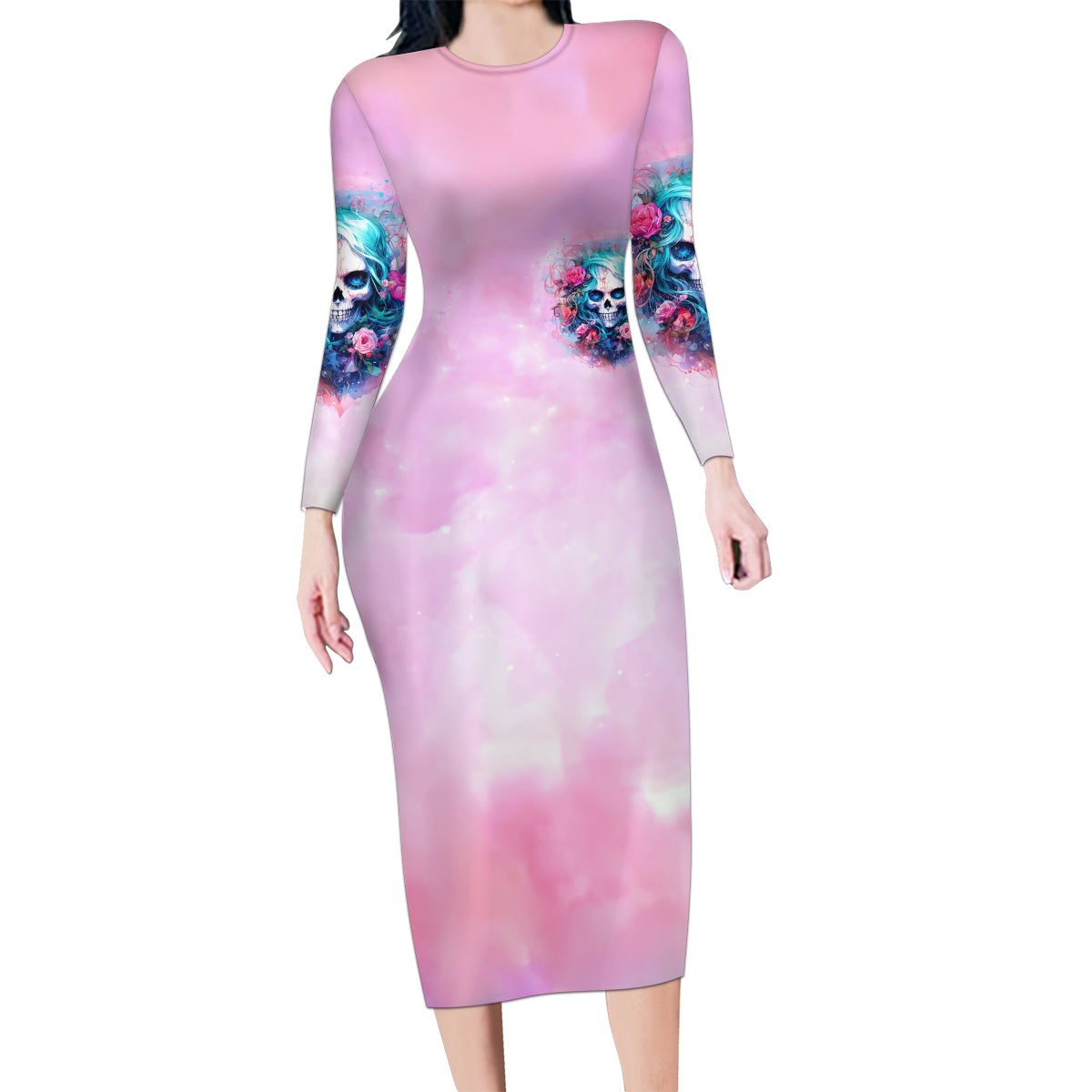 Rose Skull Family Matching Long Sleeve Bodycon Dress and Hawaiian Shirt Bullshit So The Bitch In Me Come Out To Play - Wonder Print Shop