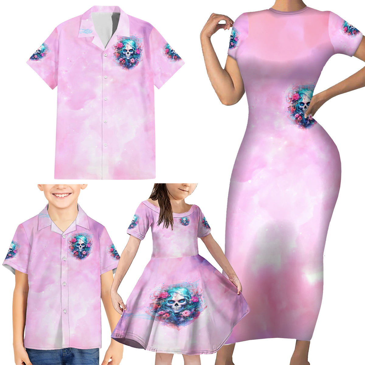 Rose Skull Family Matching Short Sleeve Bodycon Dress and Hawaiian Shirt Bullshit So The Bitch In Me Come Out To Play - Wonder Print Shop