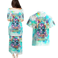 Flower Skull Couples Matching Puletasi and Hawaiian Shirt She Is Sunshine Mixed With A Little Hurricane - Wonder Print Shop