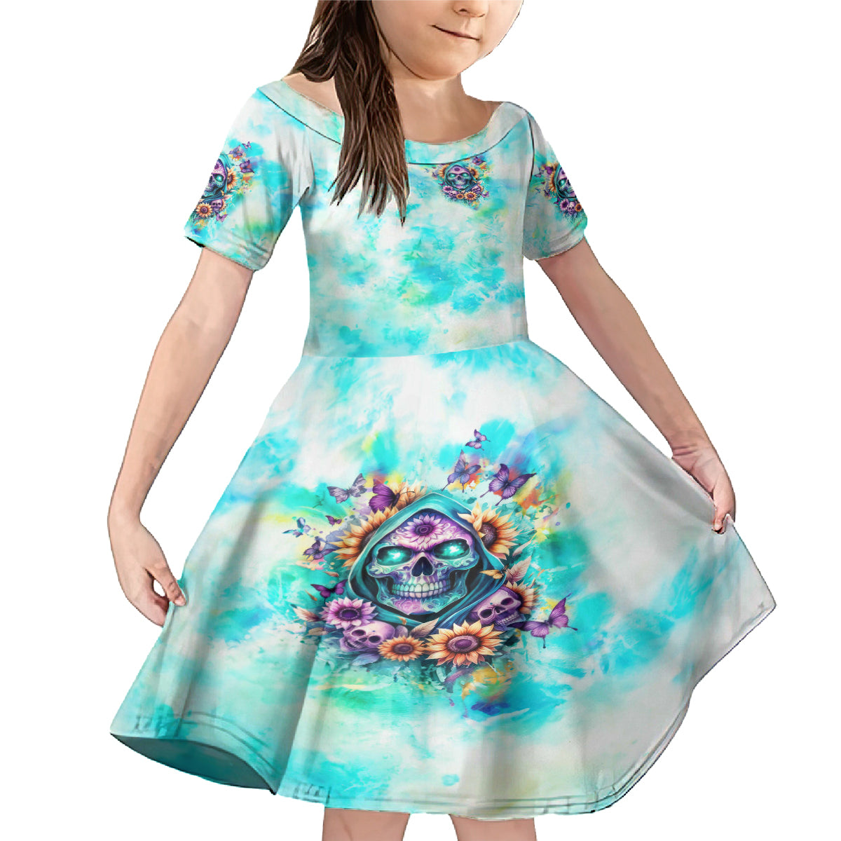 Flower Skull Family Matching Mermaid Dress and Hawaiian Shirt She Is Sunshine Mixed With A Little Hurricane - Wonder Print Shop