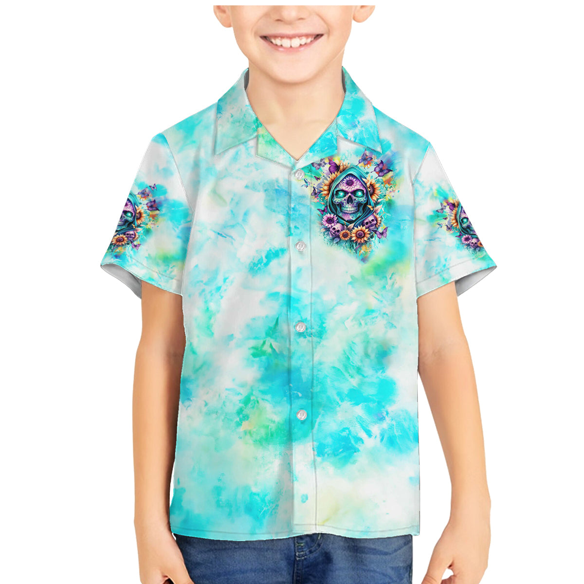 Flower Skull Family Matching Mermaid Dress and Hawaiian Shirt She Is Sunshine Mixed With A Little Hurricane - Wonder Print Shop