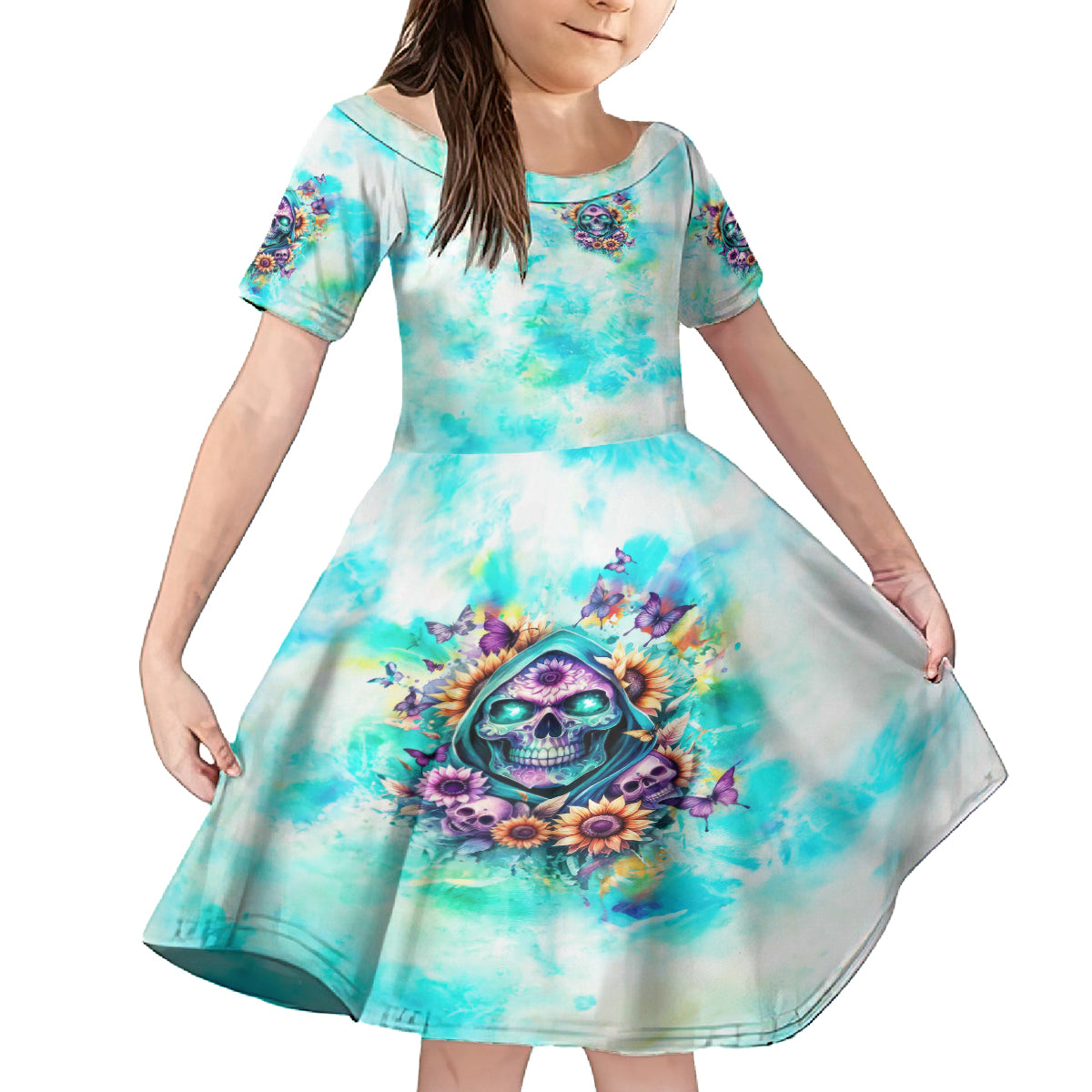 Flower Skull Family Matching Puletasi and Hawaiian Shirt She Is Sunshine Mixed With A Little Hurricane - Wonder Print Shop