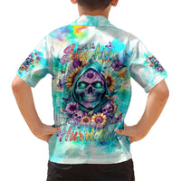 Flower Skull Kid Hawaiian Shirt She Is Sunshine Mixed With A Little Hurricane - Wonder Print Shop
