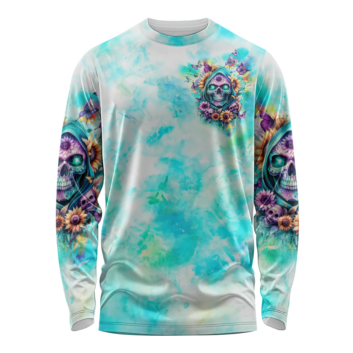 Flower Skull Long Sleeve Shirt She Is Sunshine Mixed With A Little Hurricane - Wonder Print Shop