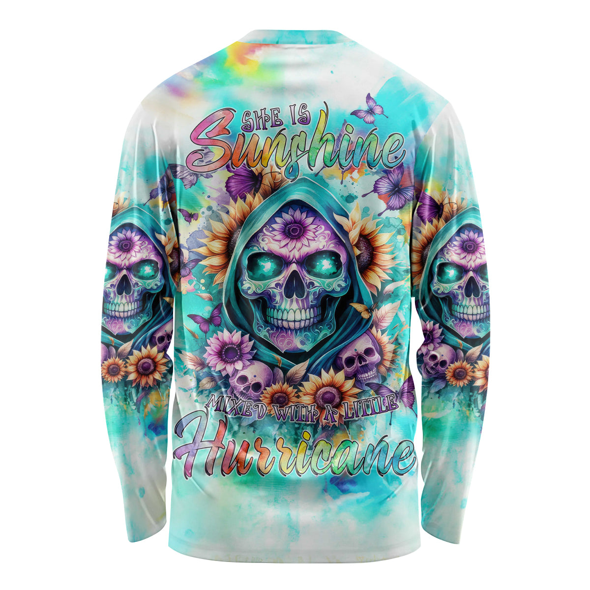Flower Skull Long Sleeve Shirt She Is Sunshine Mixed With A Little Hurricane - Wonder Print Shop