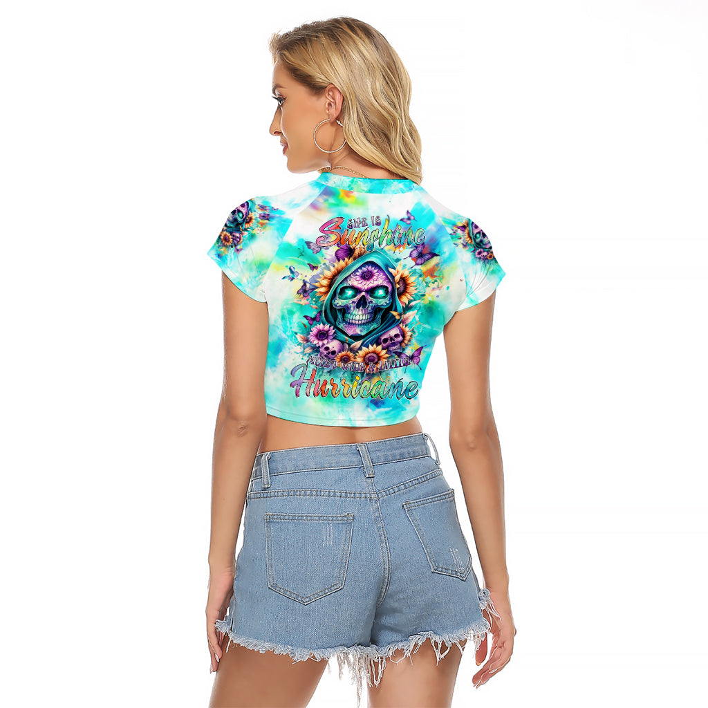 Flower Skull Raglan Cropped T Shirt She Is Sunshine Mixed With A Little Hurricane - Wonder Print Shop