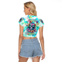 Flower Skull Raglan Cropped T Shirt She Is Sunshine Mixed With A Little Hurricane - Wonder Print Shop