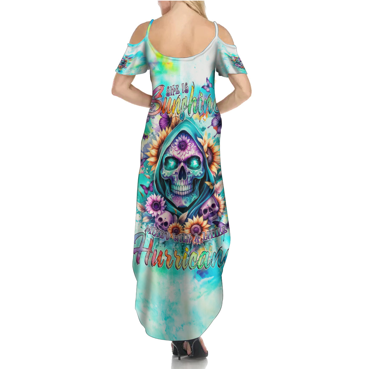 Flower Skull Summer Maxi Dress She Is Sunshine Mixed With A Little Hurricane - Wonder Print Shop