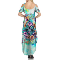 Flower Skull Summer Maxi Dress She Is Sunshine Mixed With A Little Hurricane - Wonder Print Shop