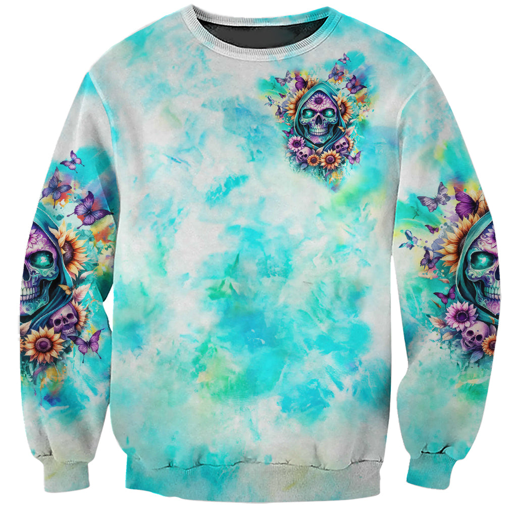 Flower Skull Sweatshirt She Is Sunshine Mixed With A Little Hurricane - Wonder Print Shop