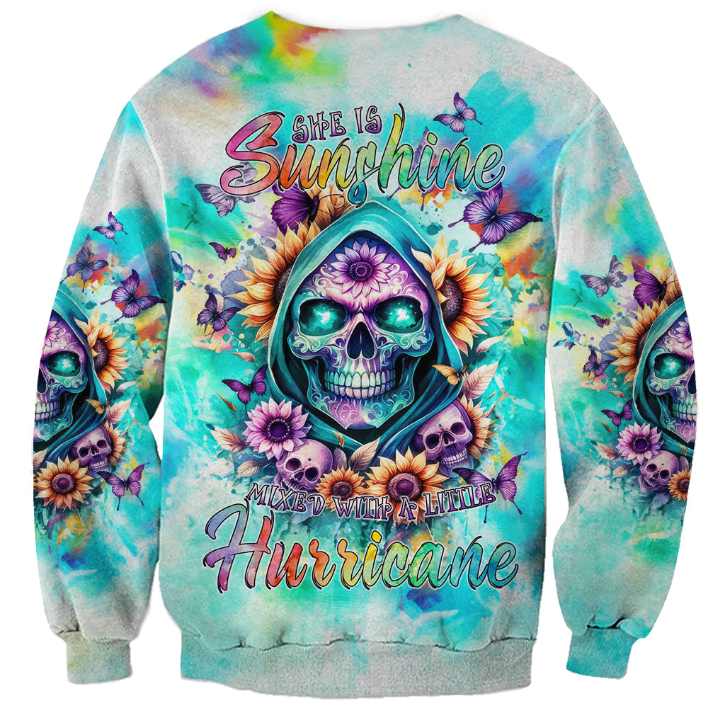Flower Skull Sweatshirt She Is Sunshine Mixed With A Little Hurricane - Wonder Print Shop