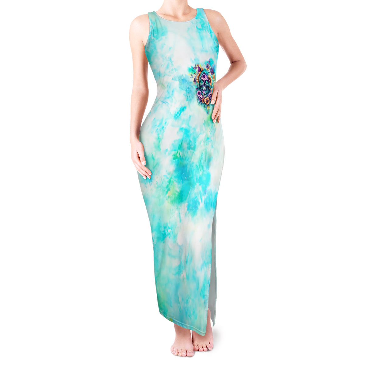 Flower Skull Tank Maxi Dress She Is Sunshine Mixed With A Little Hurricane - Wonder Print Shop