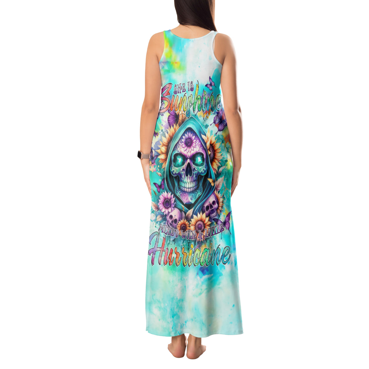 Flower Skull Tank Maxi Dress She Is Sunshine Mixed With A Little Hurricane - Wonder Print Shop