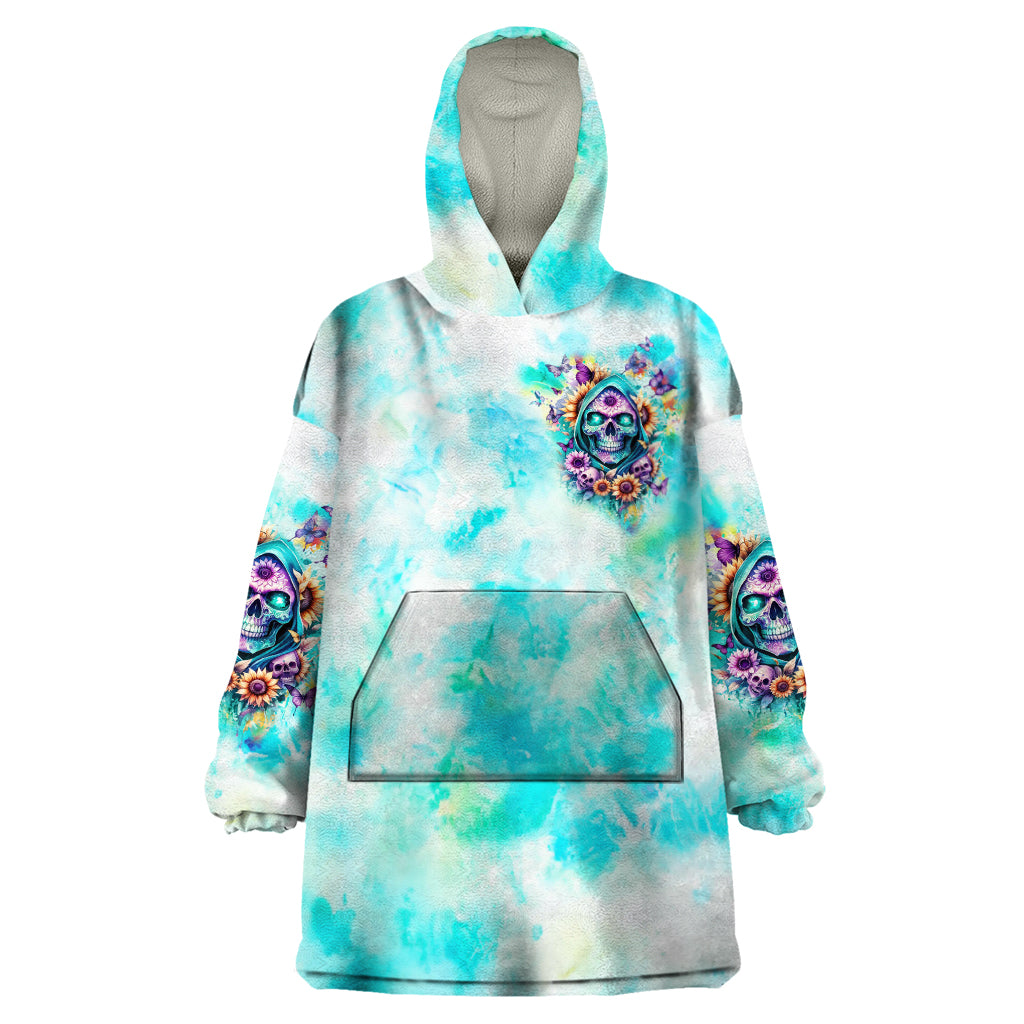Flower Skull Wearable Blanket Hoodie She Is Sunshine Mixed With A Little Hurricane - Wonder Print Shop