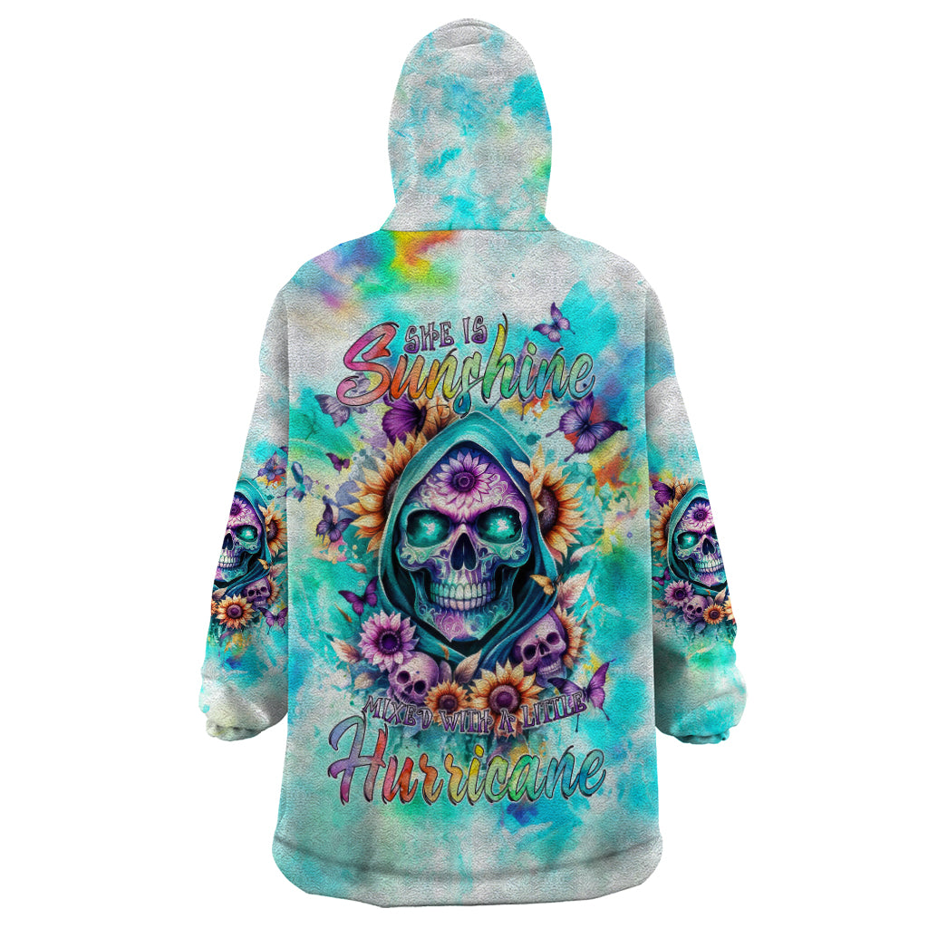 Flower Skull Wearable Blanket Hoodie She Is Sunshine Mixed With A Little Hurricane - Wonder Print Shop