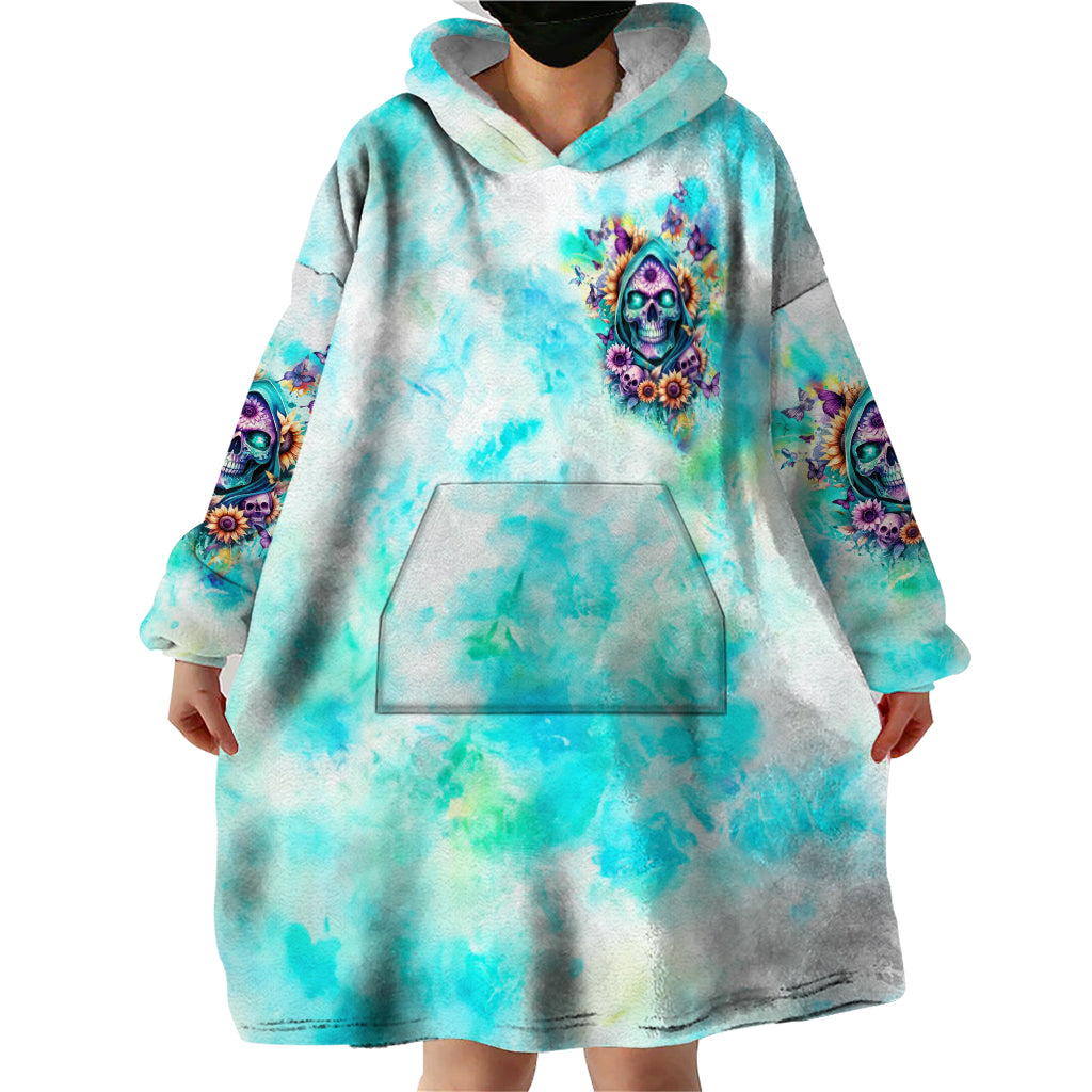 Flower Skull Wearable Blanket Hoodie She Is Sunshine Mixed With A Little Hurricane - Wonder Print Shop