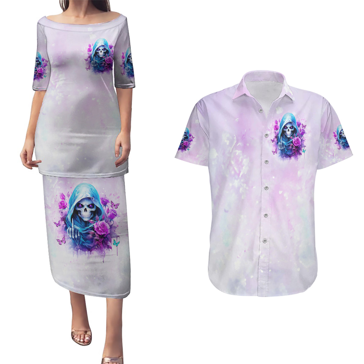 Rose Skull Couples Matching Puletasi and Hawaiian Shirt I'm Not Always A Bitch Just Kidding Go Fuck Yourself - Wonder Print Shop