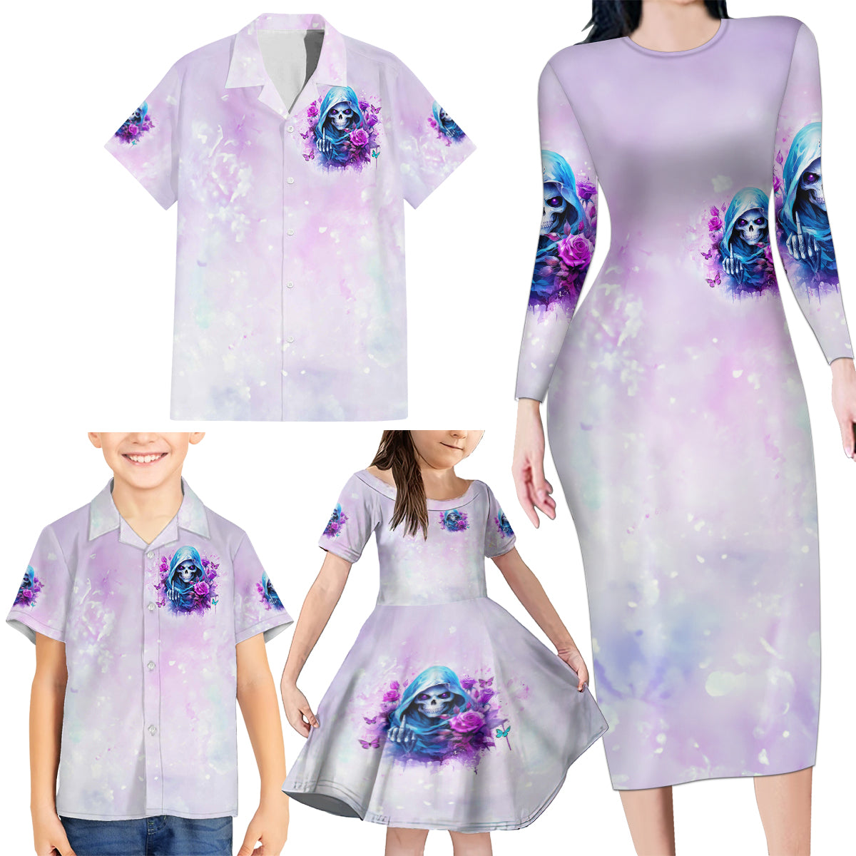 Rose Skull Family Matching Long Sleeve Bodycon Dress and Hawaiian Shirt I'm Not Always A Bitch Just Kidding Go Fuck Yourself - Wonder Print Shop