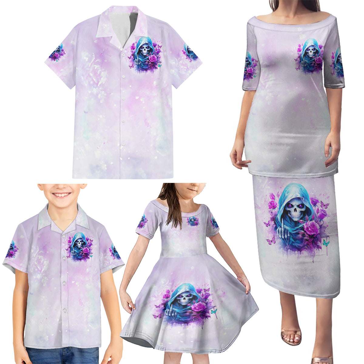 Rose Skull Family Matching Puletasi and Hawaiian Shirt I'm Not Always A Bitch Just Kidding Go Fuck Yourself - Wonder Print Shop