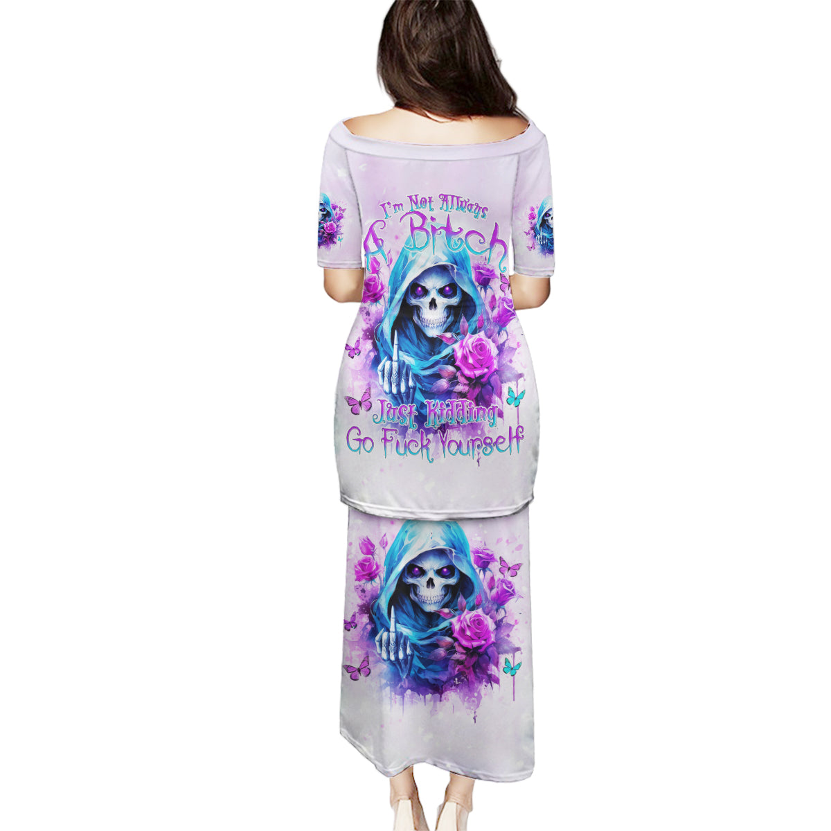 Rose Skull Family Matching Puletasi and Hawaiian Shirt I'm Not Always A Bitch Just Kidding Go Fuck Yourself - Wonder Print Shop