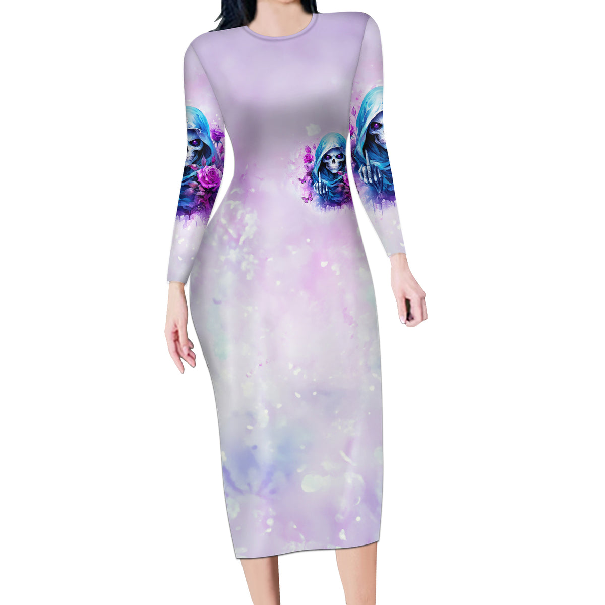 Rose Skull Long Sleeve Bodycon Dress I'm Not Always A Bitch Just Kidding Go Fuck Yourself - Wonder Print Shop