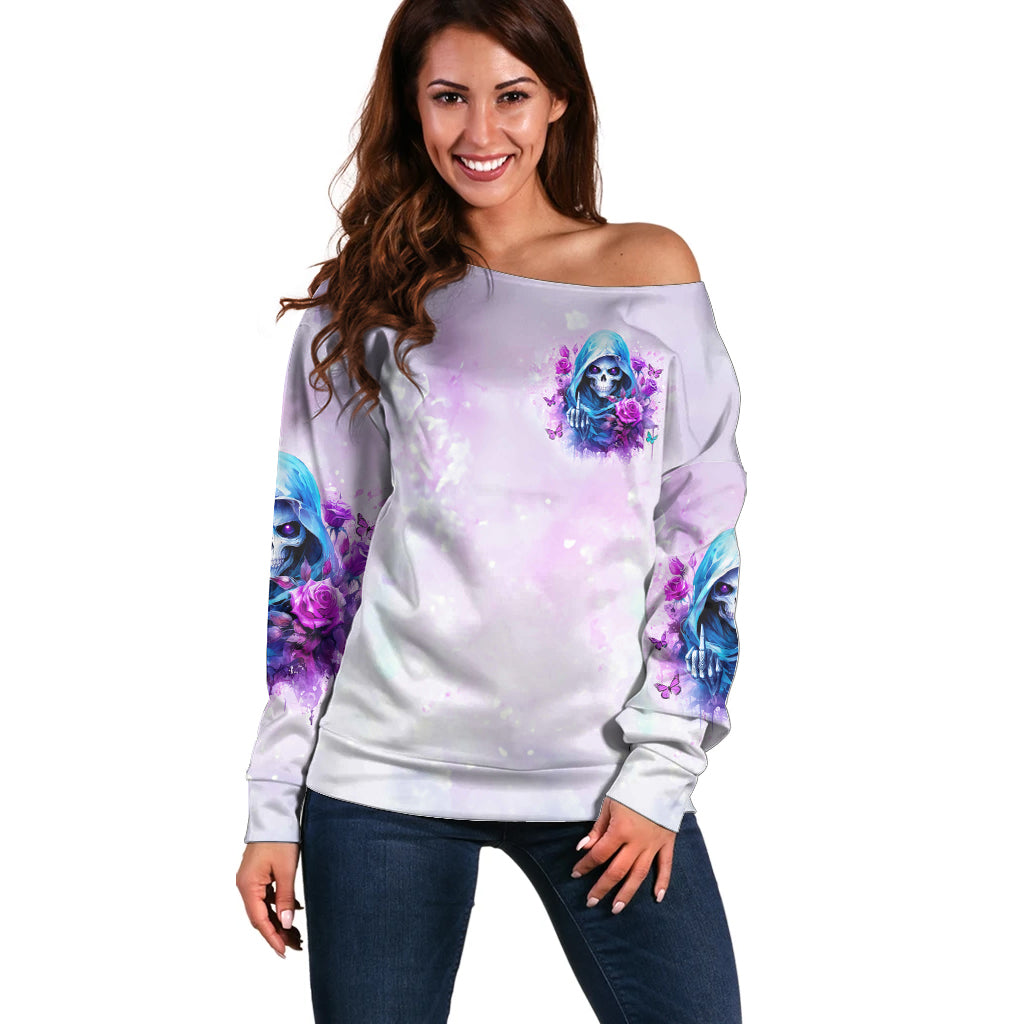 Rose Skull Off Shoulder Sweater I'm Not Always A Bitch Just Kidding Go Fuck Yourself - Wonder Print Shop