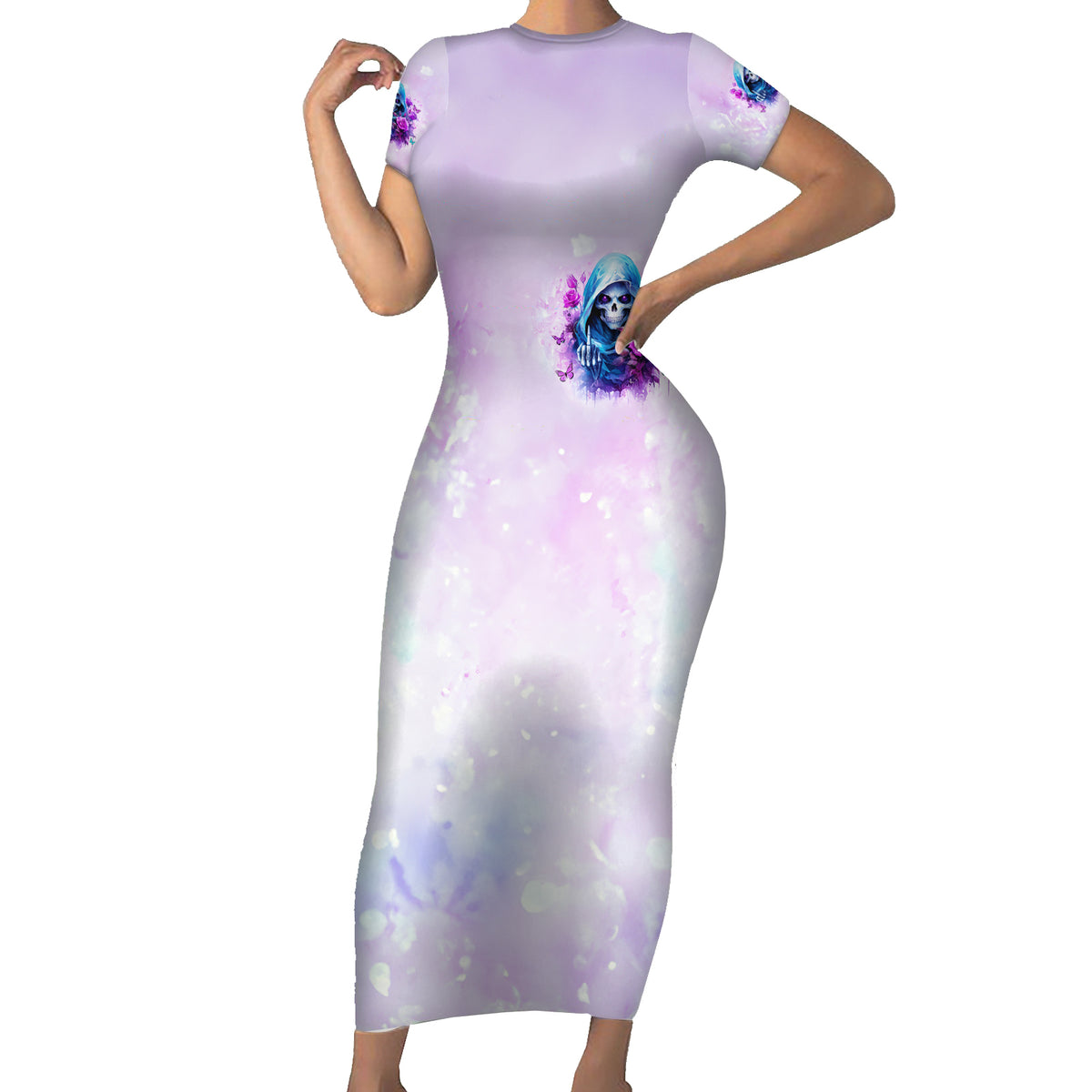 Rose Skull Short Sleeve Bodycon Dress I'm Not Always A Bitch Just Kidding Go Fuck Yourself - Wonder Print Shop