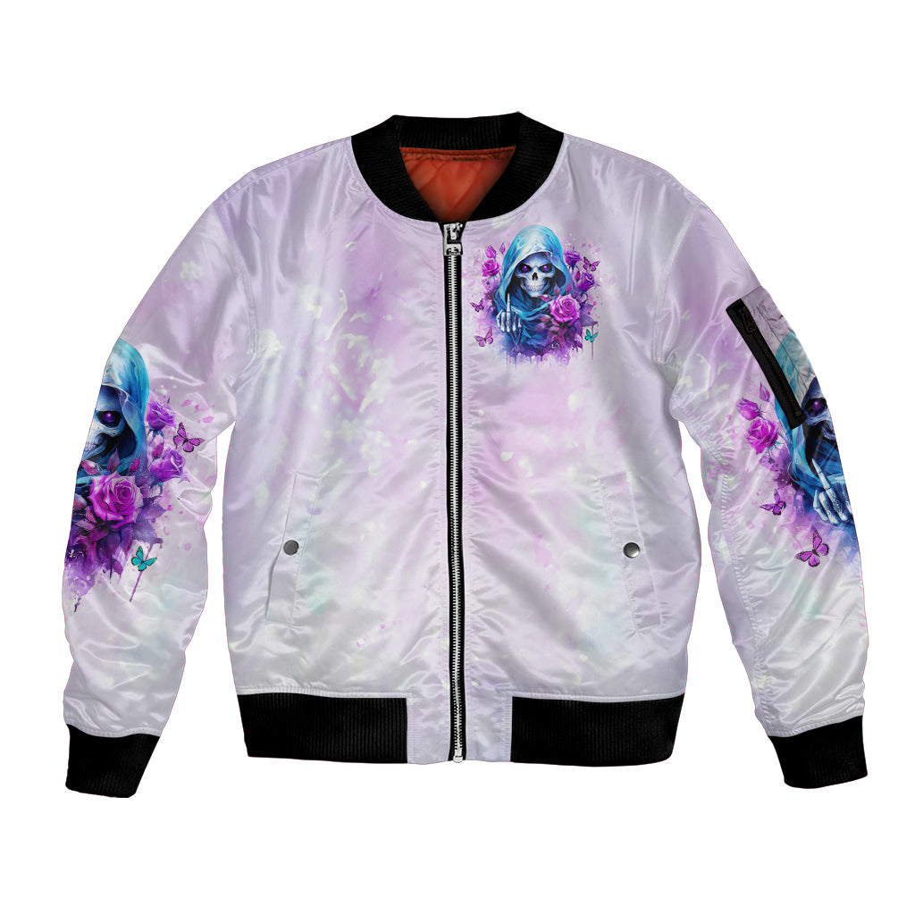 Rose Skull Sleeve Zip Bomber Jacket I'm Not Always A Bitch Just Kidding Go Fuck Yourself - Wonder Print Shop